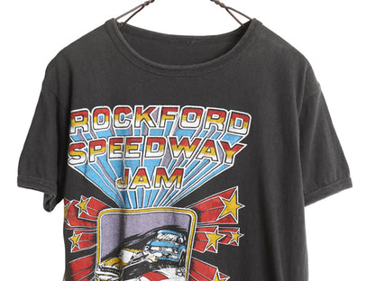 70s パキ綿 ★ ロック フェス イラスト プリント Tシャツ メンズ S レディース M 程 古着 ヴィンテージ 当時物 バンド シングルステッチ 黒