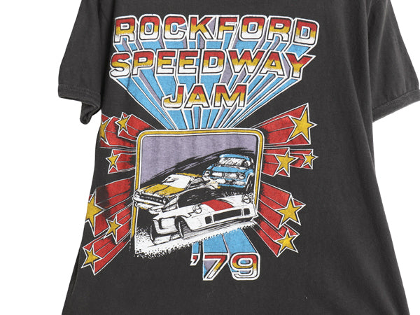 70s パキ綿 ★ ロック フェス イラスト プリント Tシャツ メンズ S レディース M 程 古着 ヴィンテージ 当時物 バンド シングルステッチ 黒