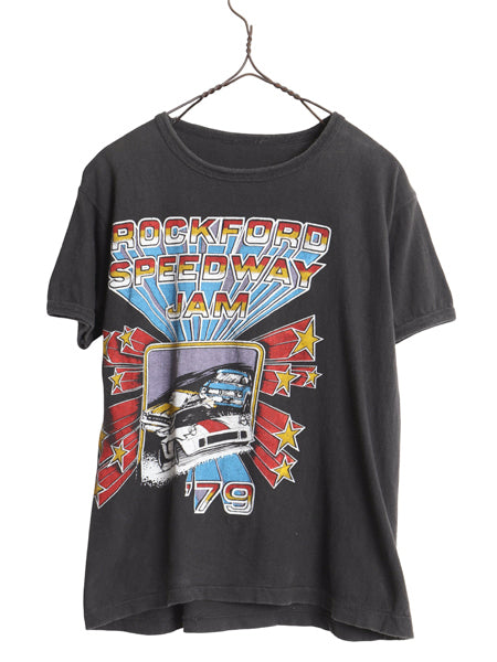 70s パキ綿 ★ ロック フェス イラスト プリント Tシャツ メンズ S レディース M 程 古着 ヴィンテージ 当時物 バンド シングルステッチ 黒