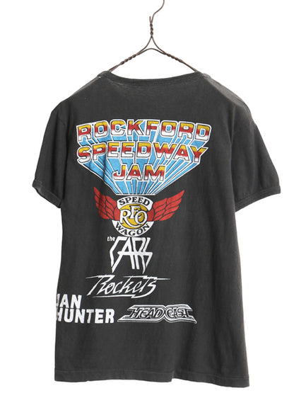 70s パキ綿 ★ ロック フェス イラスト プリント Tシャツ メンズ S レディース M 程 古着 ヴィンテージ 当時物 バンド シングルステッチ 黒