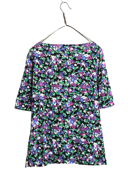 ローレン ラルフローレン ボートネック 花柄 半袖 Tシャツ レディース L / ポロ ストレッチ スムース コットン カットソー 総柄 きれいめ