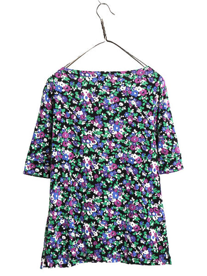 ローレン ラルフローレン ボートネック 花柄 半袖 Tシャツ レディース L / ポロ ストレッチ スムース コットン カットソー 総柄 きれいめ