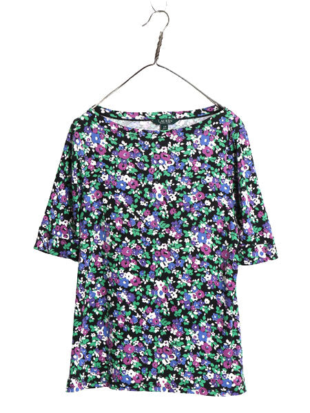 ローレン ラルフローレン ボートネック 花柄 半袖 Tシャツ レディース L / ポロ ストレッチ スムース コットン カットソー 総柄 きれいめ