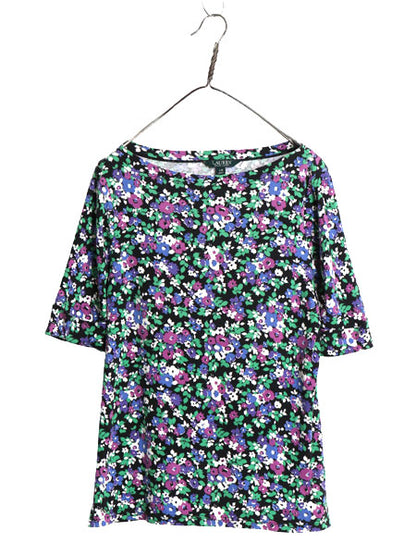 ローレン ラルフローレン ボートネック 花柄 半袖 Tシャツ レディース L / ポロ ストレッチ スムース コットン カットソー 総柄 きれいめ