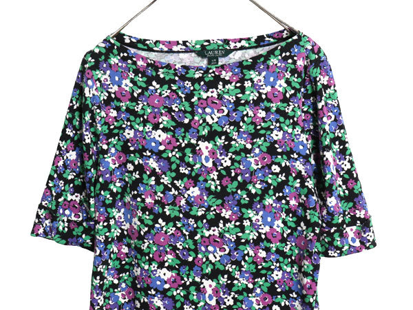 ローレン ラルフローレン ボートネック 花柄 半袖 Tシャツ レディース L / ポロ ストレッチ スムース コットン カットソー 総柄 きれいめ