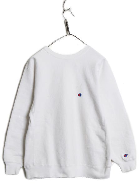 90s USA製 ★ チャンピオン リバースウィーブ スウェット キッズ XL メンズ XS 程 オールド 裏起毛 ワンポイント 目付き ヘビーウェイト 白