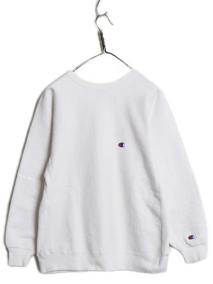 90s USA製 ★ チャンピオン リバースウィーブ スウェット キッズ XL メンズ XS 程 オールド 裏起毛 ワンポイント 目付き ヘビーウェイト 白