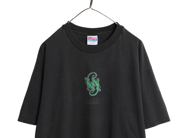 90s 企業 ソービー 両面 イラスト プリント 半袖 Tシャツ メンズ XL / 古着 オールド トカゲ グラフィック キャラクター 大きいサイズ 黒