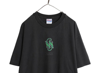 90s 企業 ソービー 両面 イラスト プリント 半袖 Tシャツ メンズ XL / 古着 オールド トカゲ グラフィック キャラクター 大きいサイズ 黒