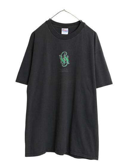 90s 企業 ソービー 両面 イラスト プリント 半袖 Tシャツ メンズ XL / 古着 オールド トカゲ グラフィック キャラクター 大きいサイズ 黒