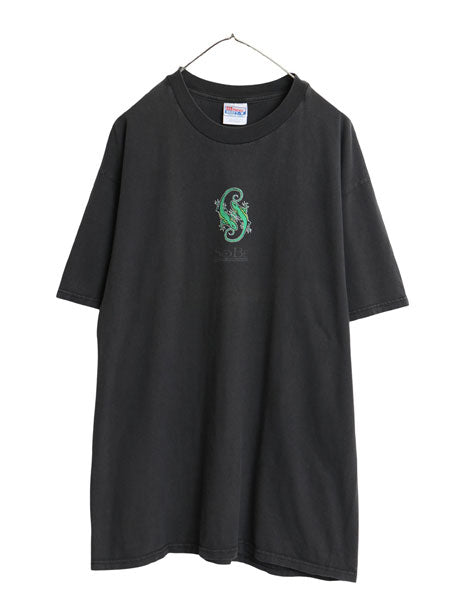 90s 企業 ソービー 両面 イラスト プリント 半袖 Tシャツ メンズ XL / 古着 オールド トカゲ グラフィック キャラクター 大きいサイズ 黒