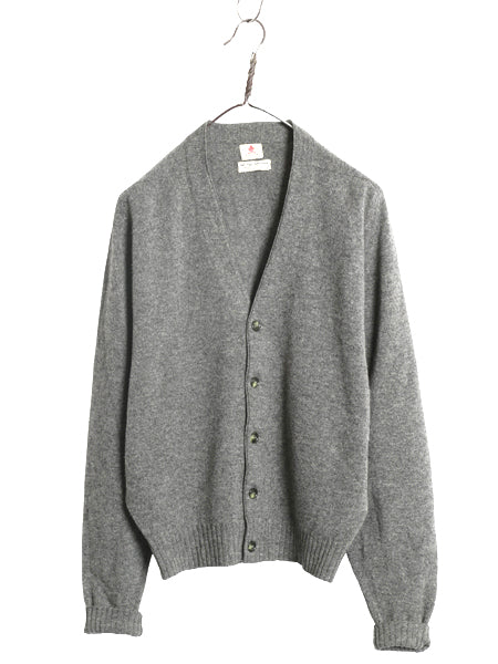 60s 70s ★ マックジョージ ラムウール ニット カーディガン メンズ M 程/ 古着 ヴィンテージ スコットランド製 サドルショルダー 無地 灰
