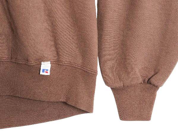 90s USA製 ラッセル 無地 タートルネック スウェット メンズ レディース XL 古着 オールド トレーナー 前V 裏起毛 大きいサイズ ブラウン