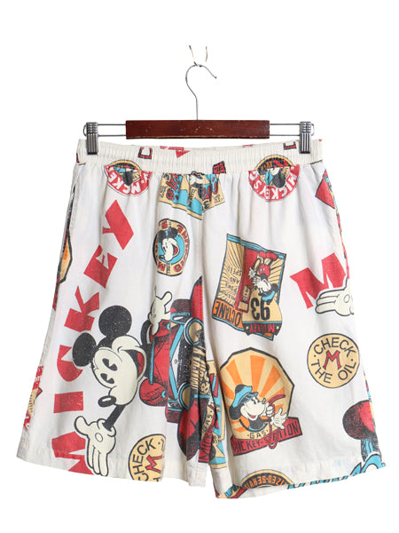 90s ミッキー オールオーバー プリント ショートパンツ メンズ XL / オールド ディズニー 総柄 ショーツ 短パン ポケット付き 大きいサイズ