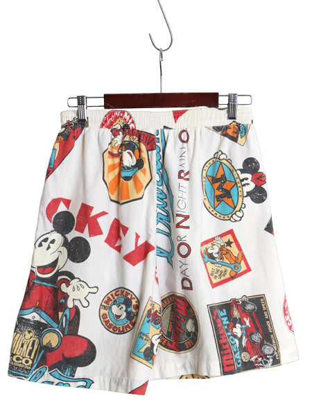 90s ミッキー オールオーバー プリント ショートパンツ メンズ XL / オールド ディズニー 総柄 ショーツ 短パン ポケット付き 大きいサイズ