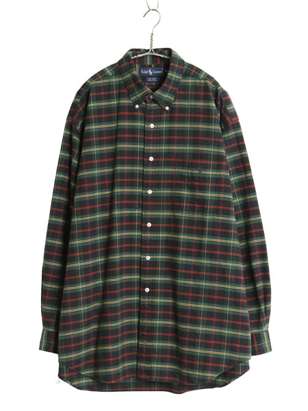 90s BIG SHIRT ラルフローレン チェック 長袖 ボタンダウン シャツ メンズ XL オールド ポロ オックスフォード コットン BD 大きいサイズ 