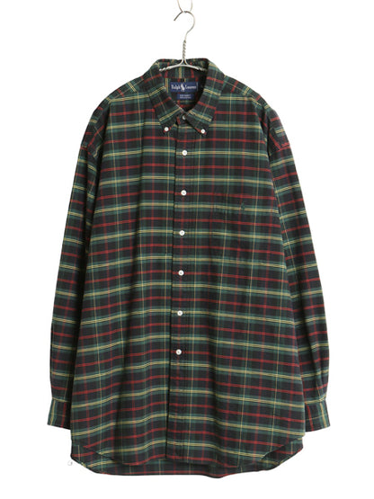 90s BIG SHIRT ラルフローレン チェック 長袖 ボタンダウン シャツ メンズ XL オールド ポロ オックスフォード コットン BD 大きいサイズ 
