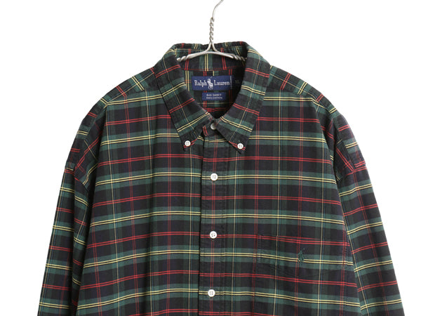90s BIG SHIRT ラルフローレン チェック 長袖 ボタンダウン シャツ メンズ XL オールド ポロ オックスフォード コットン BD 大きいサイズ 