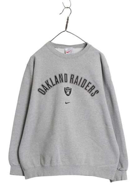 90s USA製 レイダース プリント スウェット メンズ L オールド ナイキ NFL オフィシャル センター スモール スウッシュ アメフト 裏起毛 灰