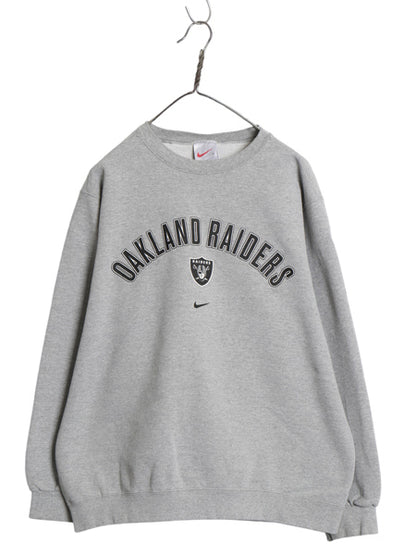 90s USA製 レイダース プリント スウェット メンズ L オールド ナイキ NFL オフィシャル センター スモール スウッシュ アメフト 裏起毛 灰