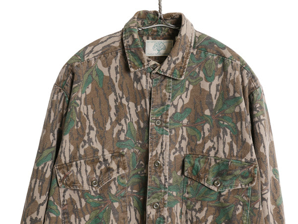 90s USA製 モッシーオーク リアルツリー カモ シャモア クロス シャツ メンズ M / オールド 迷彩 ハンティング サファリ 総柄 ネルシャツ