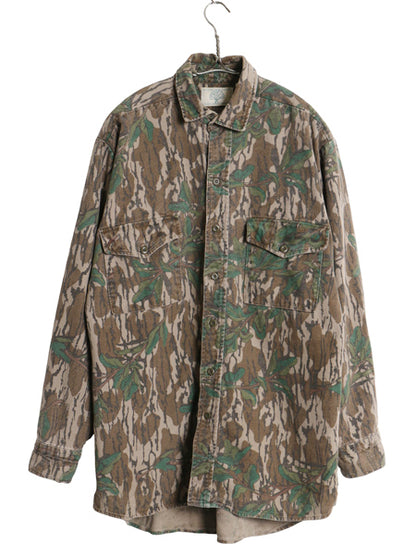 90s USA製 モッシーオーク リアルツリー カモ シャモア クロス シャツ メンズ M / オールド 迷彩 ハンティング サファリ 総柄 ネルシャツ