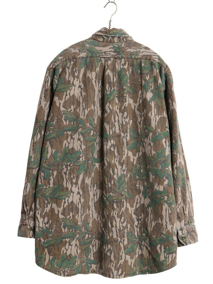 90s USA製 モッシーオーク リアルツリー カモ シャモア クロス シャツ メンズ M / オールド 迷彩 ハンティング サファリ 総柄 ネルシャツ