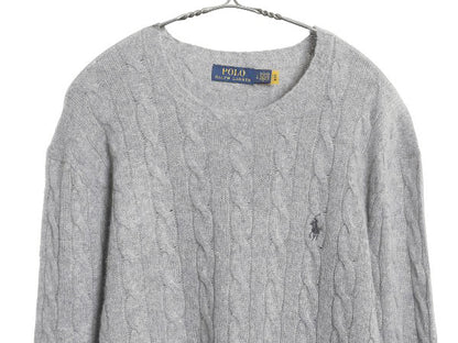ポロ ラルフローレン ケーブル ニット セーター メンズ L ウール カシミヤ 長袖ニット ワンポイント シンプル きれいめ カジュアル 薄手 灰