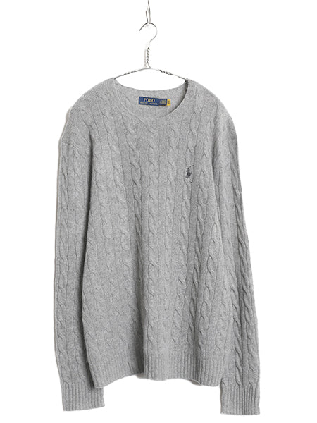 ポロ ラルフローレン ケーブル ニット セーター メンズ L ウール カシミヤ 長袖ニット ワンポイント シンプル きれいめ カジュアル 薄手 灰
