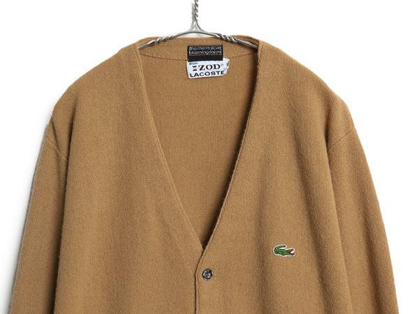 70s ラコステ アクリル ニット カーディガン メンズ レディース XL 古着 ヴィンテージ 羽織り 前開き セーター ワンポイント 大きいサイズ 