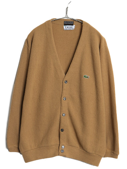 70s ラコステ アクリル ニット カーディガン メンズ レディース XL 古着 ヴィンテージ 羽織り 前開き セーター ワンポイント 大きいサイズ 