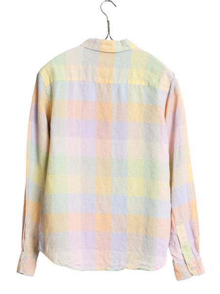 90s ローレン ラルフローレン チェック 長袖 シャツ レディース M オールド 100% リネン 高級 麻 ブラウス ワンポイント きれいめ リゾート