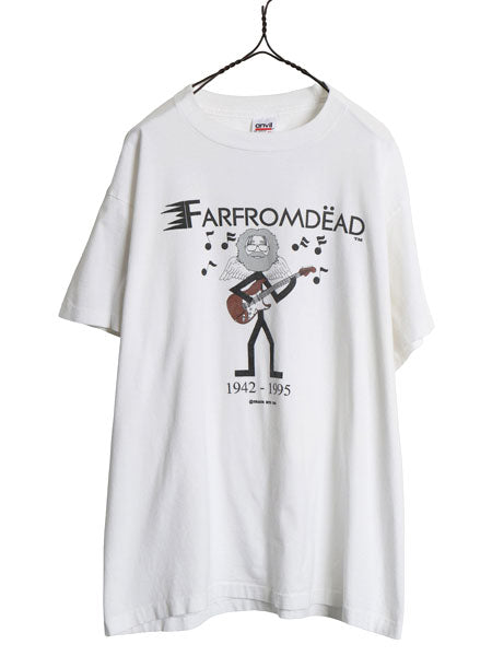 90s USA製 ★ グレイトフルデッド ジェリー ガルシア 追悼 プリント Tシャツ メンズ XL オールド 企業 パロディ イラスト ロック バンド 白