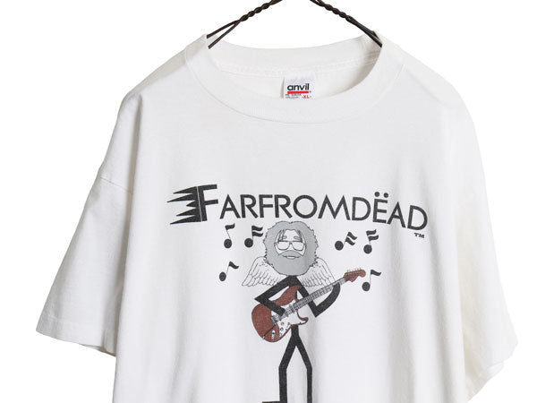 90s USA製 ★ グレイトフルデッド ジェリー ガルシア 追悼 プリント Tシャツ メンズ XL オールド 企業 パロディ イラスト ロック バンド 白