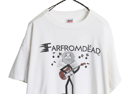 90s USA製 ★ グレイトフルデッド ジェリー ガルシア 追悼 プリント Tシャツ メンズ XL オールド 企業 パロディ イラスト ロック バンド 白