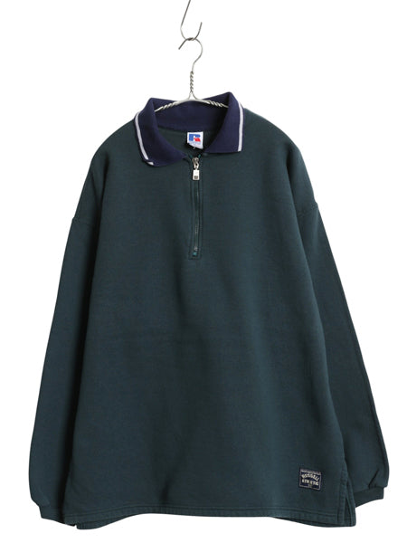 90s USA製 ラッセル ハーフジップ スウェット メンズ XL / オールド トレーナー ポロシャツ タイプ 裏起毛 ツートン ボックス 大きいサイズ