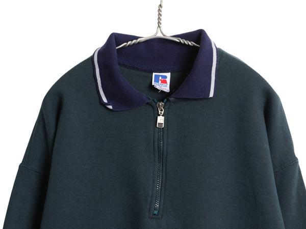 90s USA製 ラッセル ハーフジップ スウェット メンズ XL / オールド トレーナー ポロシャツ タイプ 裏起毛 ツートン ボックス 大きいサイズ