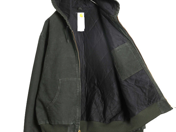 US企画 カーハート アクティブ ジャケット メンズ XL ワーク ダック フード パーカー 中綿 キルティング ライナー ブルゾン モス グリーン