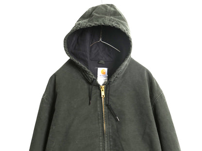 US企画 カーハート アクティブ ジャケット メンズ XL ワーク ダック フード パーカー 中綿 キルティング ライナー ブルゾン モス グリーン