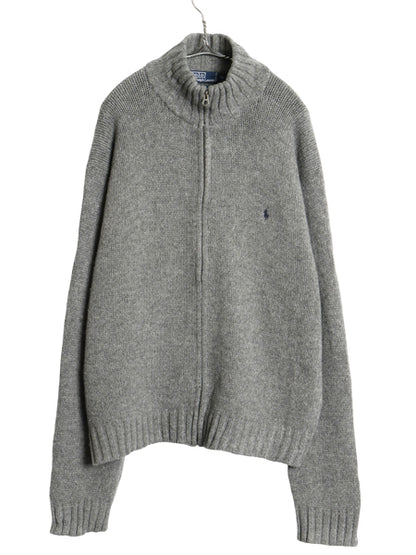 90s ポロ ラルフローレン フルジップ ニット セーター ジャケット メンズ XL オールド ラム ウール カーディガン ハイネック ドライバーズ