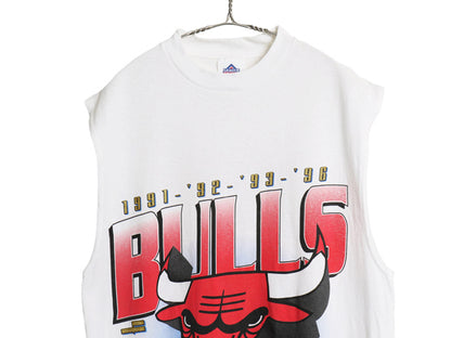 90s ブルズ イラスト プリント ノースリーブ Tシャツ メンズ L / オールド NBA オフィシャル バスケ タンクトップ コットン カットソー 白