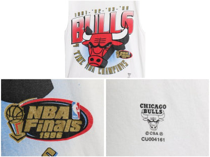 90s ブルズ イラスト プリント ノースリーブ Tシャツ メンズ L / オールド NBA オフィシャル バスケ タンクトップ コットン カットソー 白
