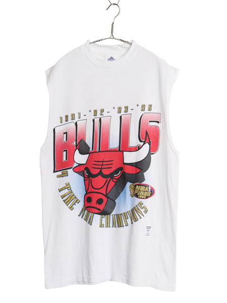 90s ブルズ イラスト プリント ノースリーブ Tシャツ メンズ L / オールド NBA オフィシャル バスケ タンクトップ コットン カットソー 白