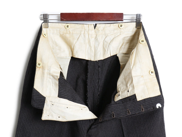 30s 40s ★ コール スラックス 実寸 37 30 程 古着 ヴィンテージ ストライプ ウール パンツ サスペンダー ボタンフライ ワイド ストレート