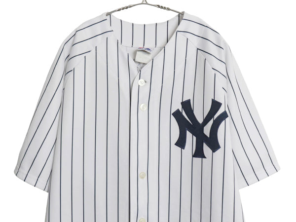 ヤンキース ベースボール シャツ メンズ XL / MLB オフィシャル マジェスティック 大リーグ ユニフォーム 大きいサイズ 重ね着 半袖シャツ
