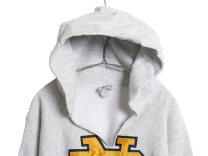 90s USA製 カレッジ ワッペン スウェット フード パーカー メンズ M オールド トレーナー 裏起毛 ヘビーウェイト リバース タイプ 雰囲気系