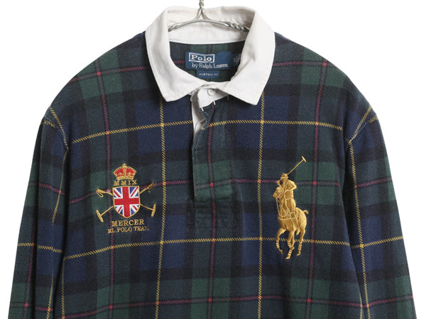 ビッグポニー ポロ ラルフローレン チェック 長袖 ラガーシャツ メンズ M / 古着 ラグビー 長袖シャツ ポロシャツ カットソー マルチカラー