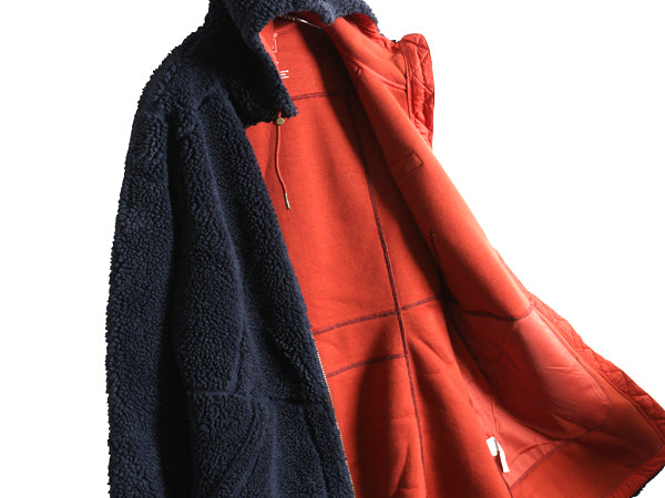 エルエルビーン マウンテン パイル フリース コート レディース L 古着 アウトドア ボア フード パーカー ジャケット フルジップ ロング 紺