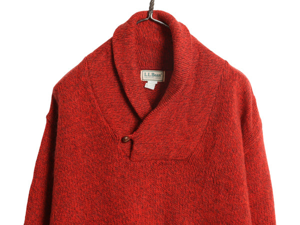 80s USA製 エルエルビーン ショールカラー ニット セーター メンズ XL 古着 ヴィンテージ ウール ナイロン  無地 大きいサイズ テラコッタ