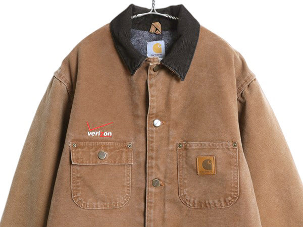 US企画 カーハート チョア コート メンズ L / ワーク ブラウン ダック カバーオール ジャケット ブランケット ライナー付き ブルゾン 廃盤